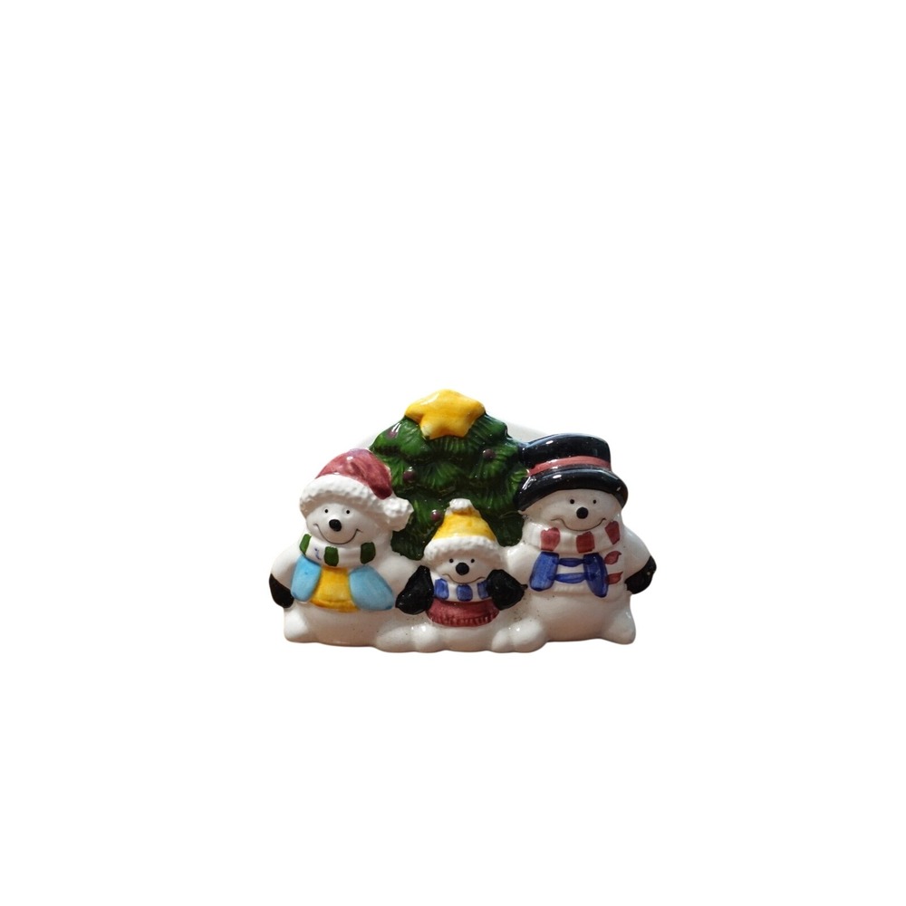Snowman Christmas Tree Ceramic Napkin Holder Holiday Decor Tabletop Decoration